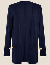 Plain Midi Cardigan with Button Detail Pockets, Blue (NAVY), large