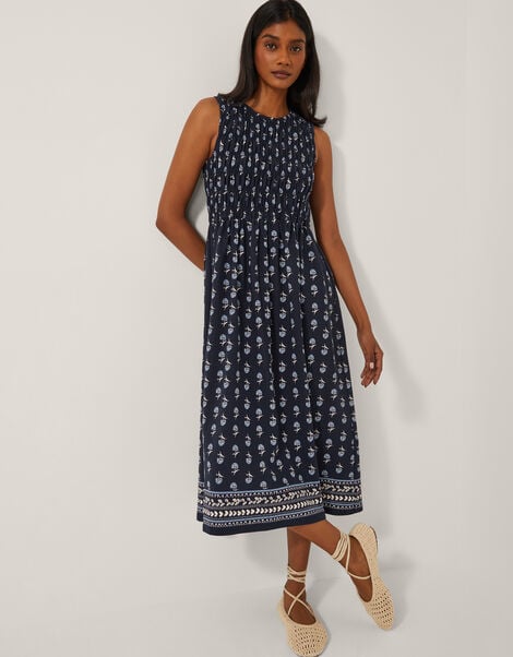 Deniz Sleeveless Floral Midi Dress, Blue (NAVY), large