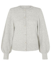 Pearl Button Cropped Cardigan, Grey (GREY), large