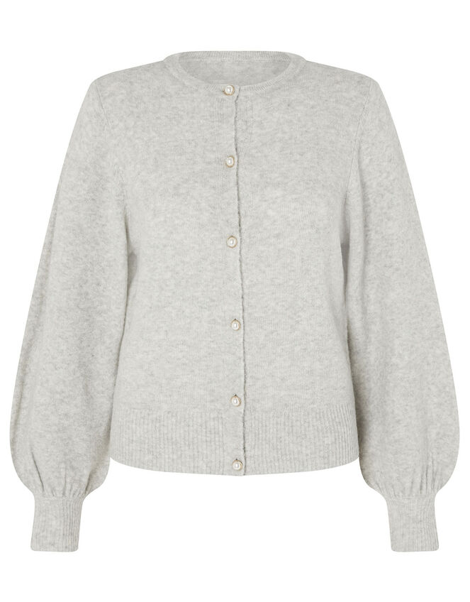 Pearl Button Cropped Cardigan, Grey (GREY), large
