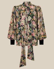 Monsoon x Queens of Archive Patti Metallic Floral Jacquard Blouse​, Black (BLACK), large