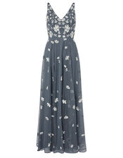 Clemence Embroidered Maxi Dress, Grey (GREY), large