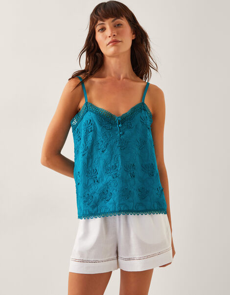 Rosie Embroidered Cami Top, Blue (TURQUOISE), large