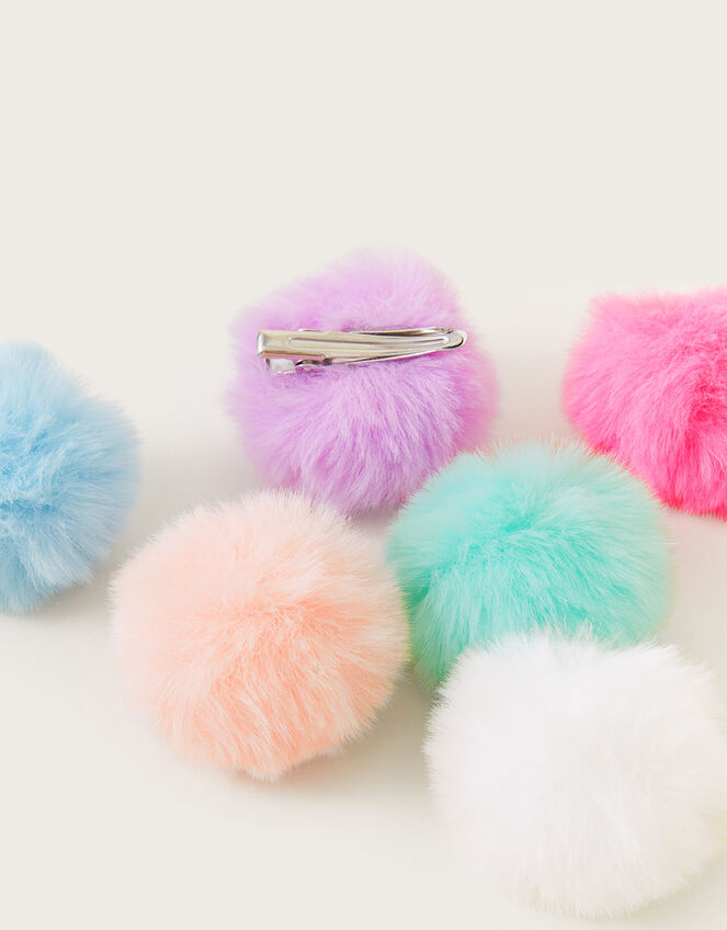 Bright Fluffy Pom-Pom Hair Clips 6 Pack, , large
