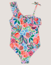 Fruit Print Asymmetrical Swimsuit, Pink (PINK), large
