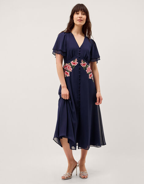 Coraline Floral Embroidered Midi Dress, Blue (NAVY), large