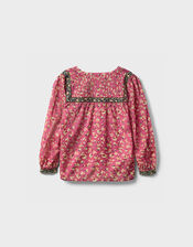 East Darney Floral Print Cotton Top, Red (BERRY), large
