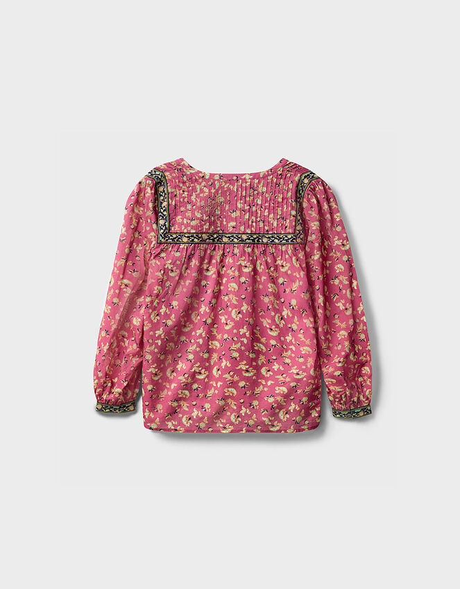 East Darney Floral Print Cotton Top, Red (BERRY), large