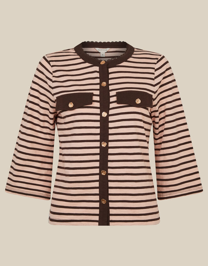 Shania Stripe Jersey Buttondown Top, Pink (BLUSH), large