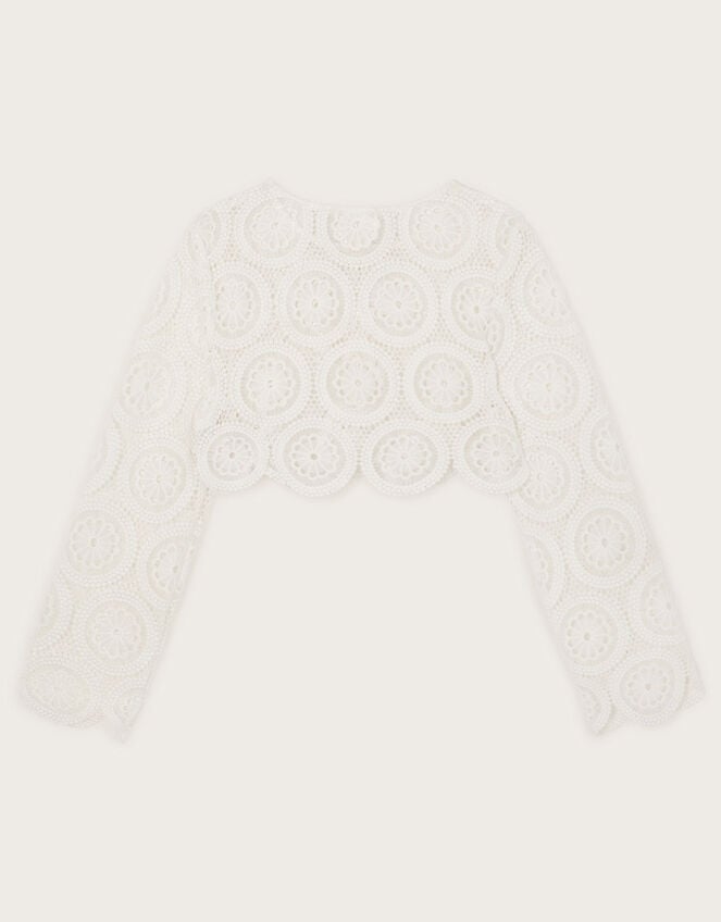 Cropped Crochet Cardigan, Ivory (IVORY), large