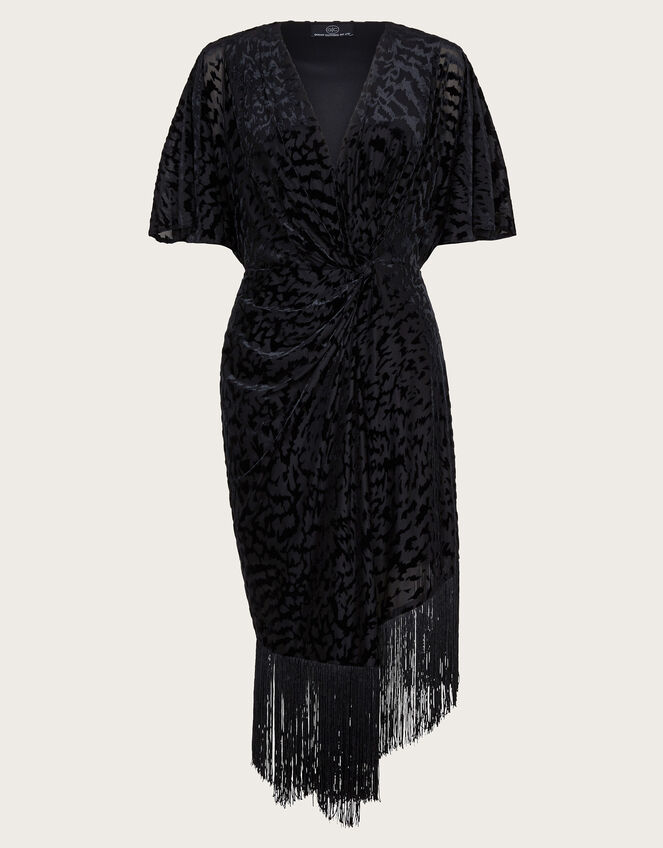 Dana Devore Leopard Print Wrap Dress, Black (BLACK), large