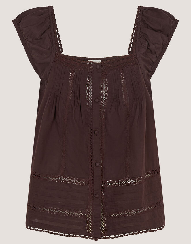 Olivia Lace Trim Top, Brown (BROWN), large