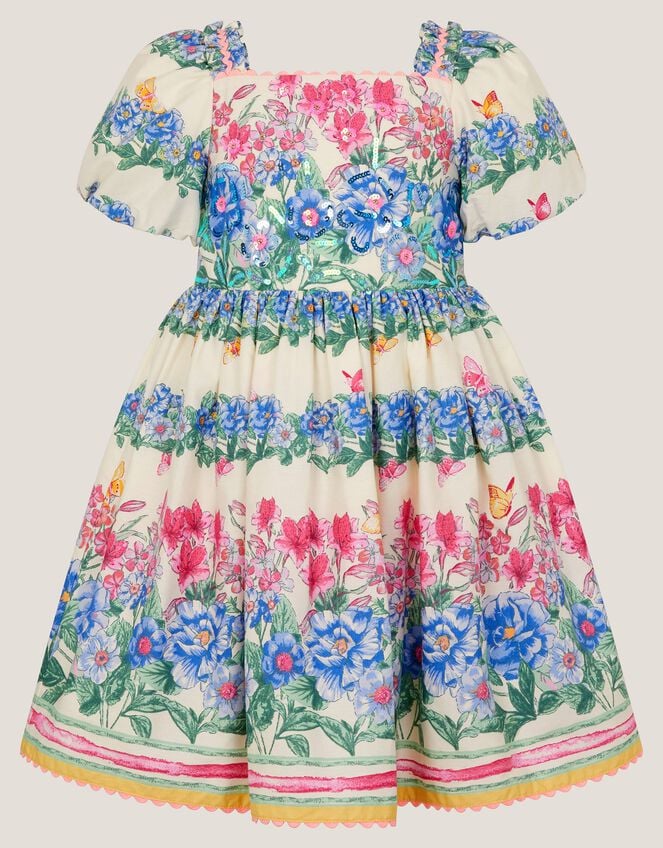 Clara Floral Puff Sleeve Dress, Ivory (IVORY), large