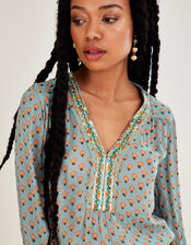 Emery Embellished Trim Blouse in Sustainable Viscose, Blue (TURQUOISE), large
