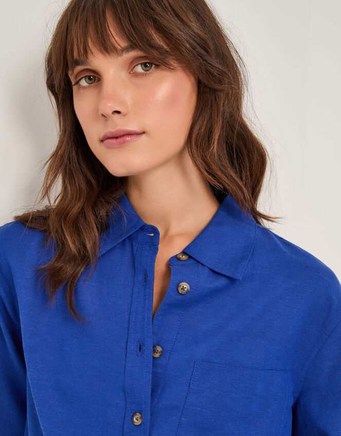 Thea Linen Blend Shirt, Blue (COBALT), large
