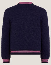 Sequin Bow Bomber Jacket, Blue (NAVY), large