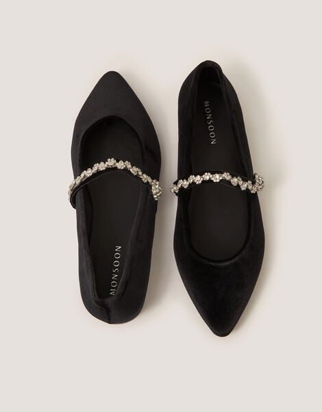 Georgia Embellished Velvet Ballet Flats, Black (BLACK), large