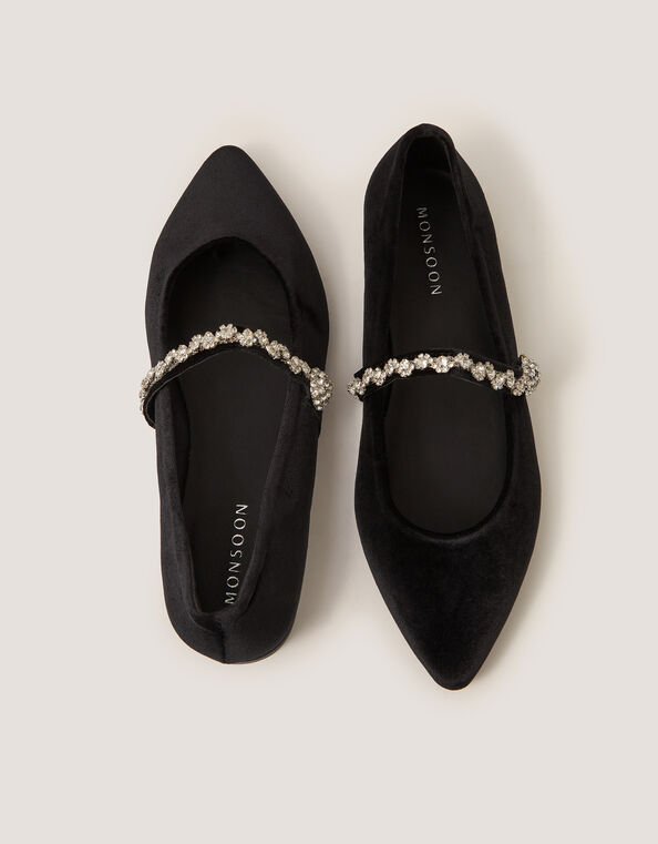 Georgia Embellished Velvet Ballet Flats, Black (BLACK), large