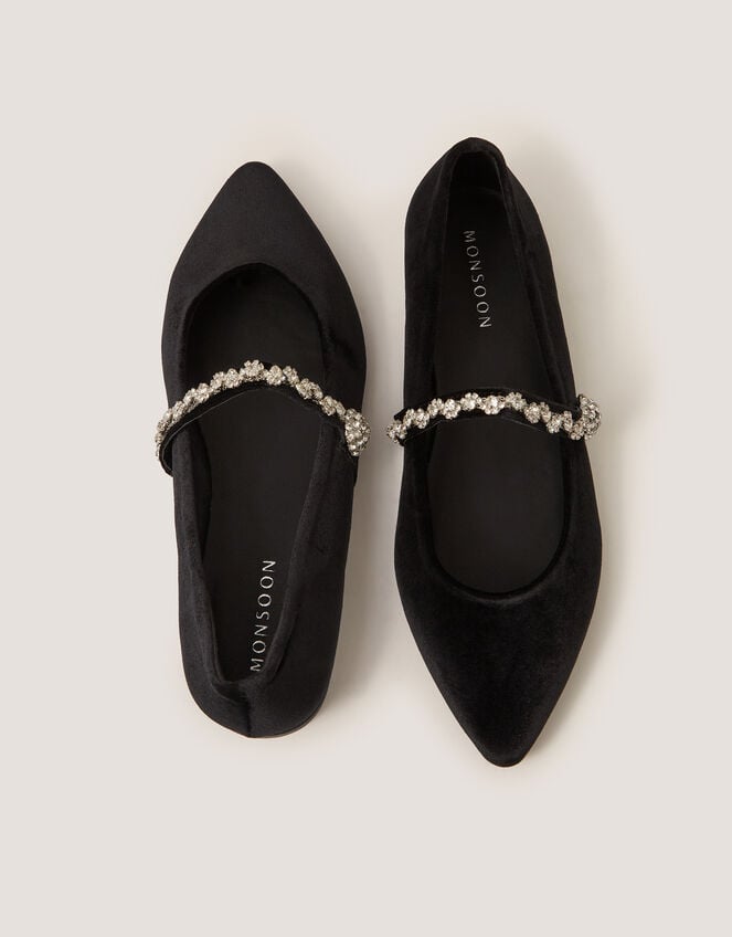 Georgia Embellished Velvet Ballet Flats, Black (BLACK), large