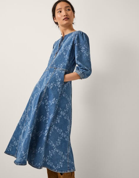 Hailsey Floral Denim Midi Dress, Blue (DENIM BLUE), large