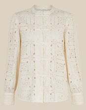 Dorothy Knot Button Lace Top, Cream (CREAM), large