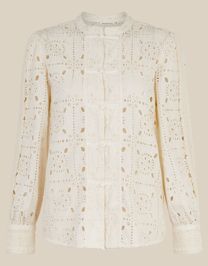 Dorothy Knot Button Lace Top, Cream (CREAM), large