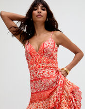 Raffya Feifei Floral Ruffle Maxi Dress, Red (RED), large