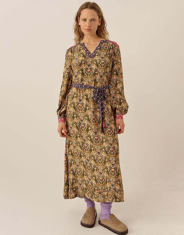 East Kiku Ikat Printed Dress, Green (GREEN), large