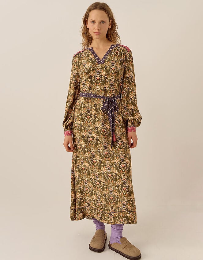 East Kiku Ikat Printed Dress, Green (GREEN), large