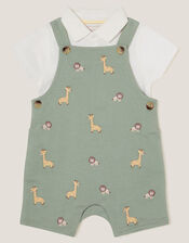 Newborn Giraffe Dungaree Set, Green (GREEN), large