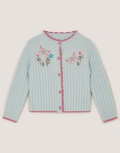 Butterfly Embroidered Knit Cardigan, Blue (BLUE), large