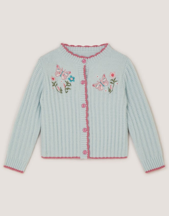 Butterfly Embroidered Knit Cardigan, Blue (BLUE), large