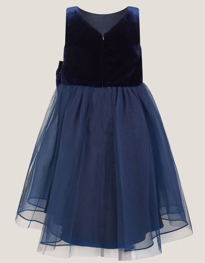 Velvet Bow Party Dress, Blue (NAVY), large