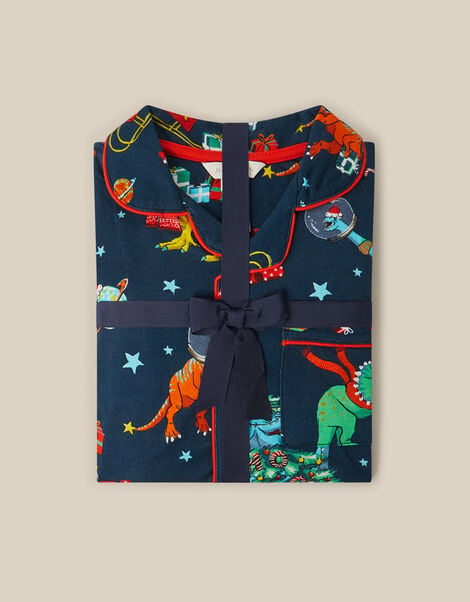 Christmas Dinosaur Jersey Long Pyjamas Set, Blue (NAVY), large