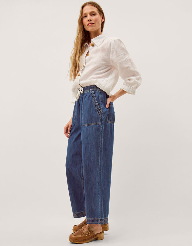 Heidi Drawstring Regular Wide Leg Jeans, Blue (MID AUTHENTIC BLUE), large