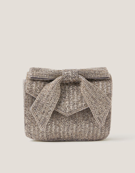 Bella Beaded Bow Bag, Silver (SILVER), large