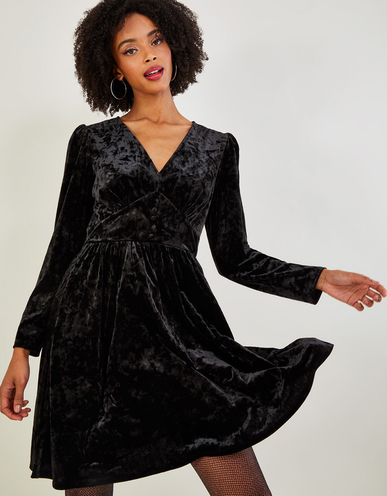 Abby Crushed Velvet Short Dress Black