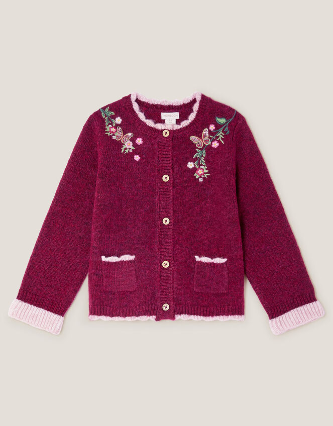 Floral Embroidered Cardigan, Red (BURGUNDY), large