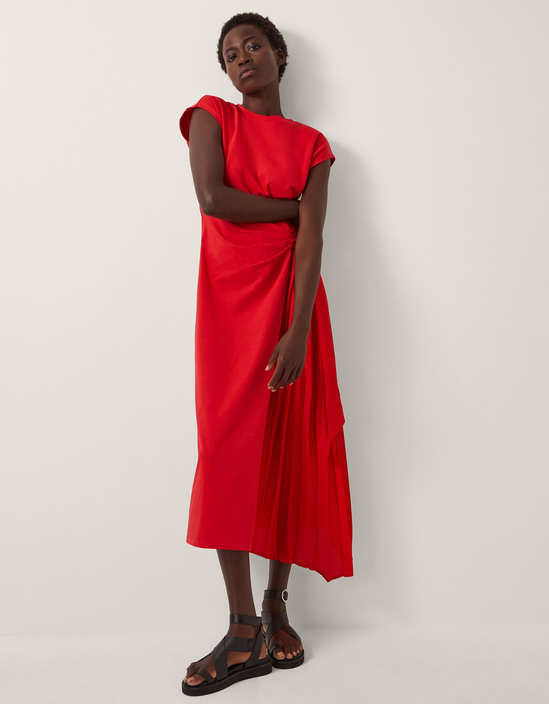 Tilly Tie-Side Jersey Midi Dress Red
