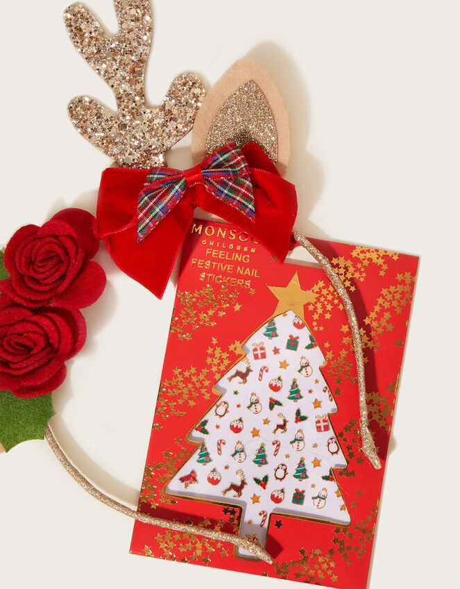 Christmas Reindeer Hairband and Sticker Set, , large