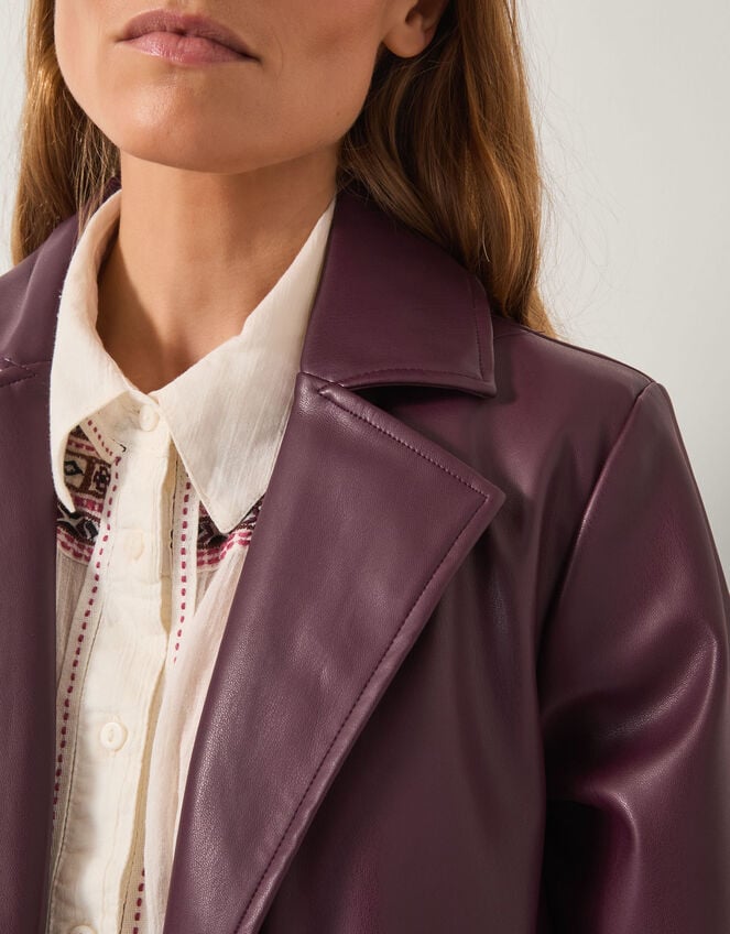 Paola Faux Leather Trench Coat, Red (BURGUNDY), large
