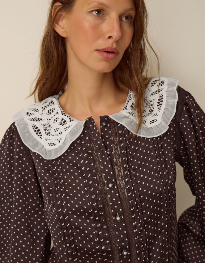 Shae Polka Dot Lace Top, Brown (CHOCOLATE), large