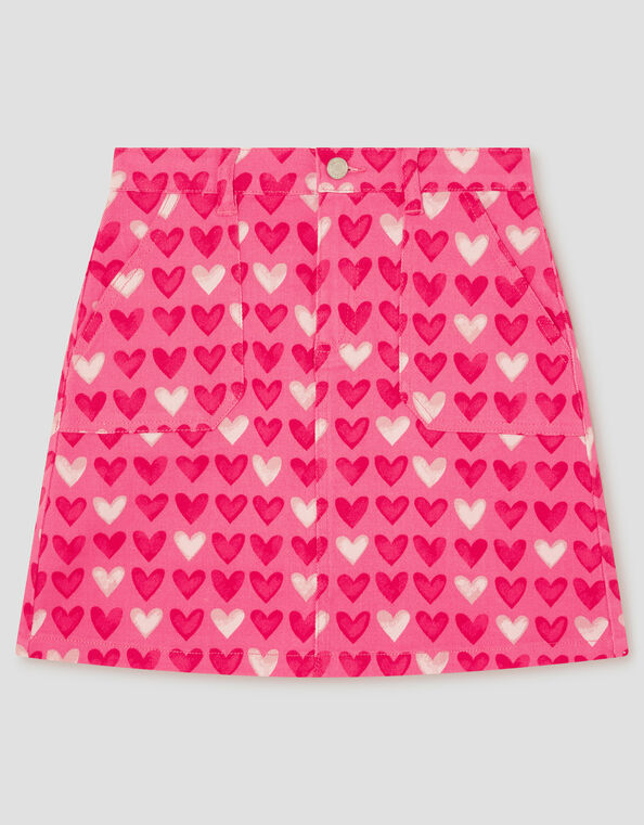 Heart Print Denim Skirt, Pink (PINK), large