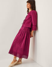 Saoirse Broderie Midi Skirt, Red (BURGUNDY), large