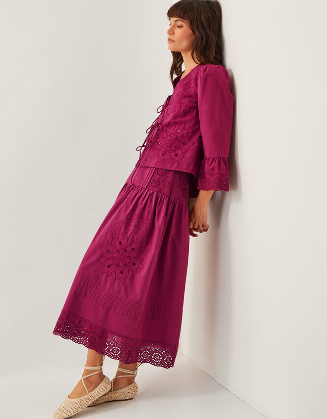 Saoirse Broderie Midi Skirt, Red (BURGUNDY), large