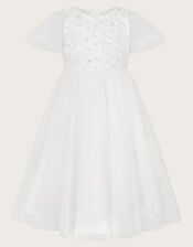 Bella Sequin Flower Communion Dress, White (WHITE), large