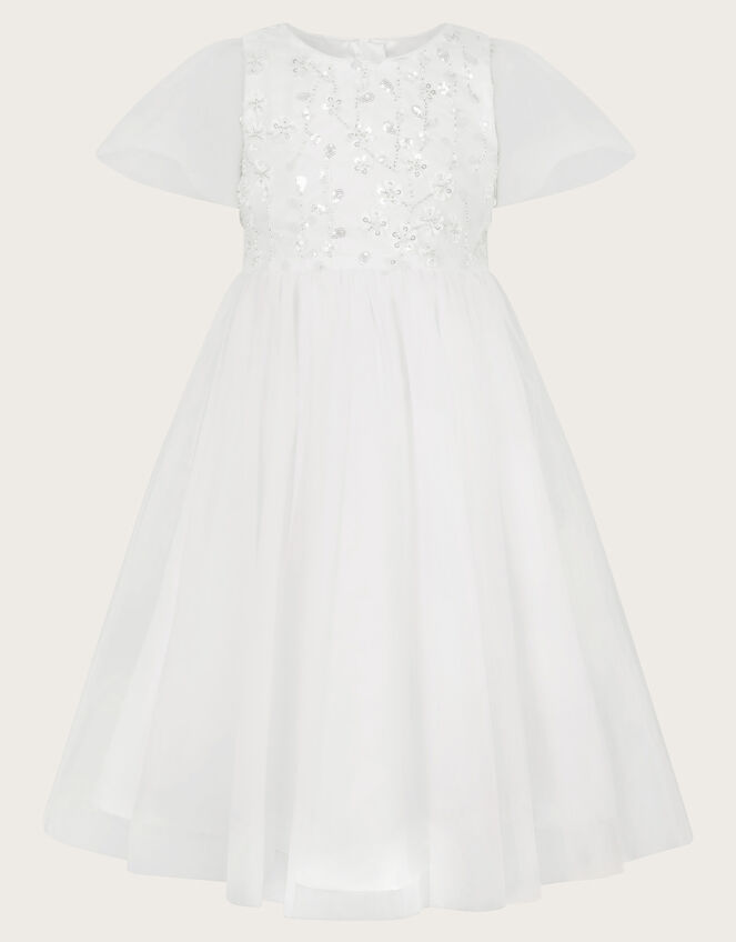 Bella Sequin Flower Communion Dress, White (WHITE), large