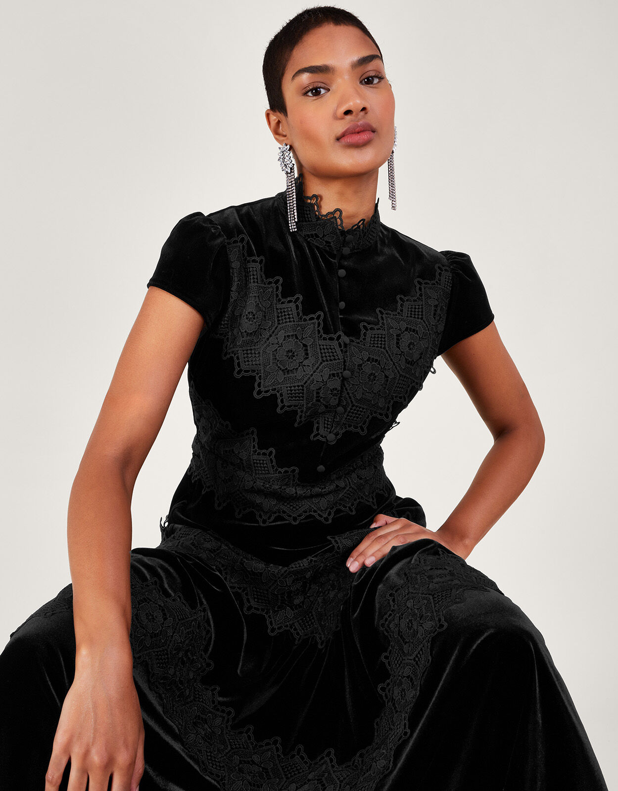 Valentina Velvet Lace Dress Black