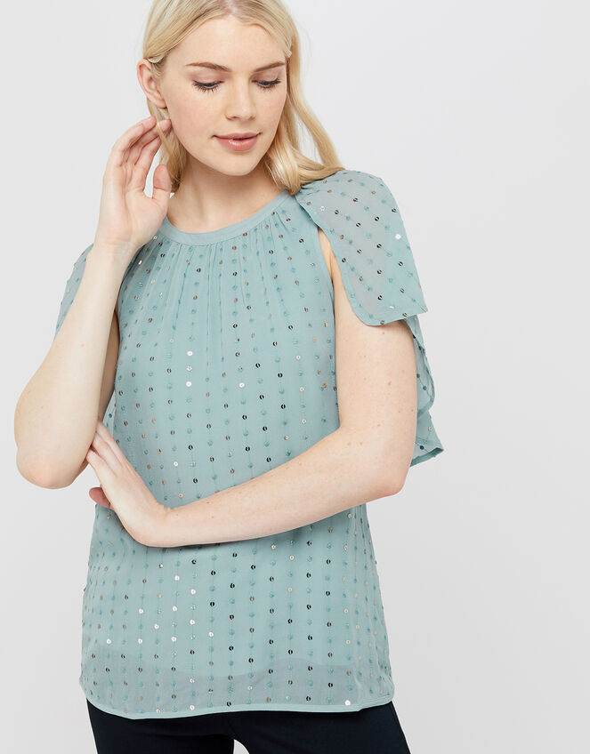 Dottie Sequin Cape Sleeve Top, Blue (BLUE), large