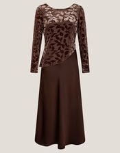 Delia Devoré Midi Slip Dress, Brown (CHOCOLATE), large